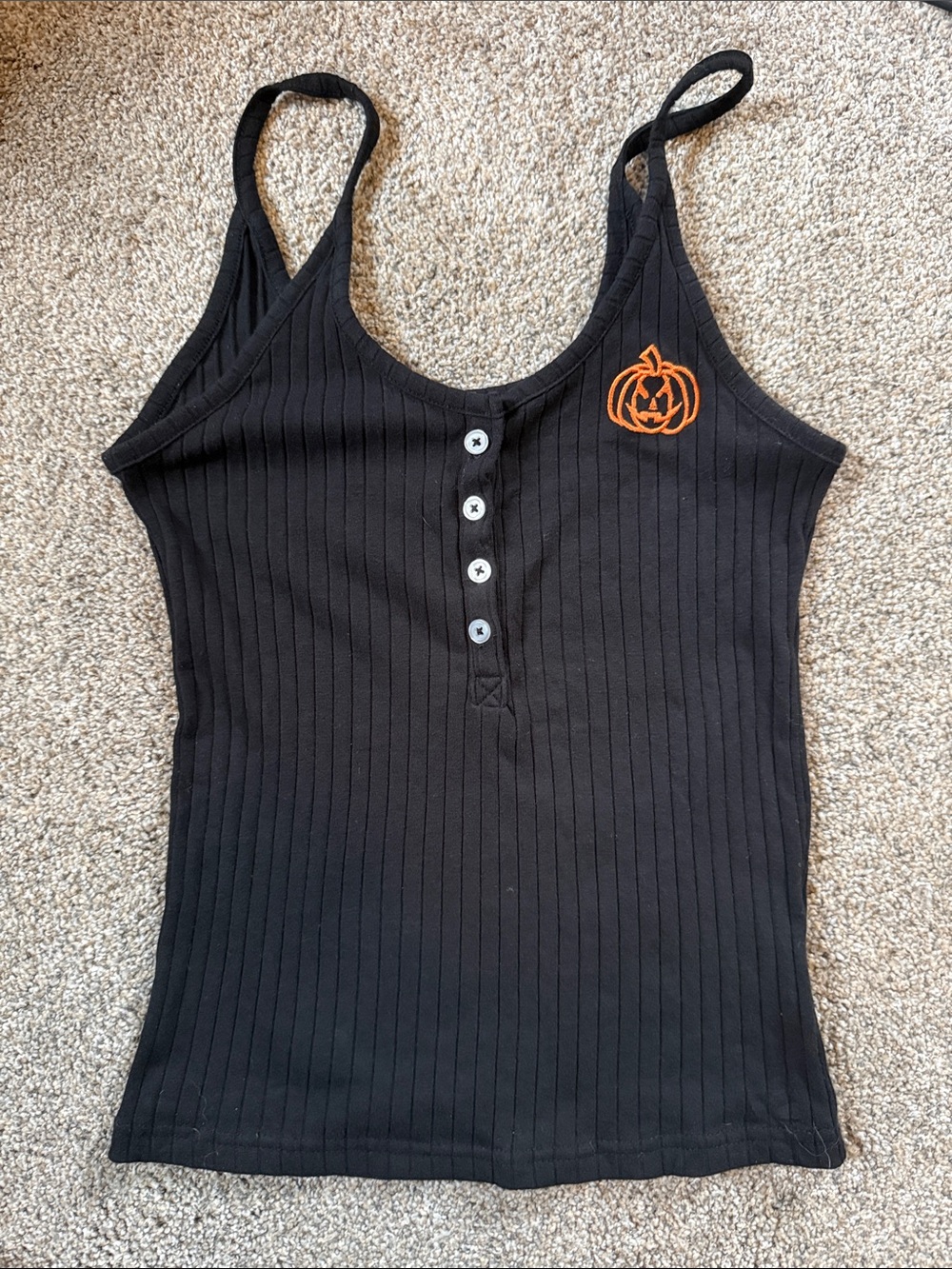 Black Ribbed Tank Top with Orange Pumpkin Accent black thorn LA women’s cami